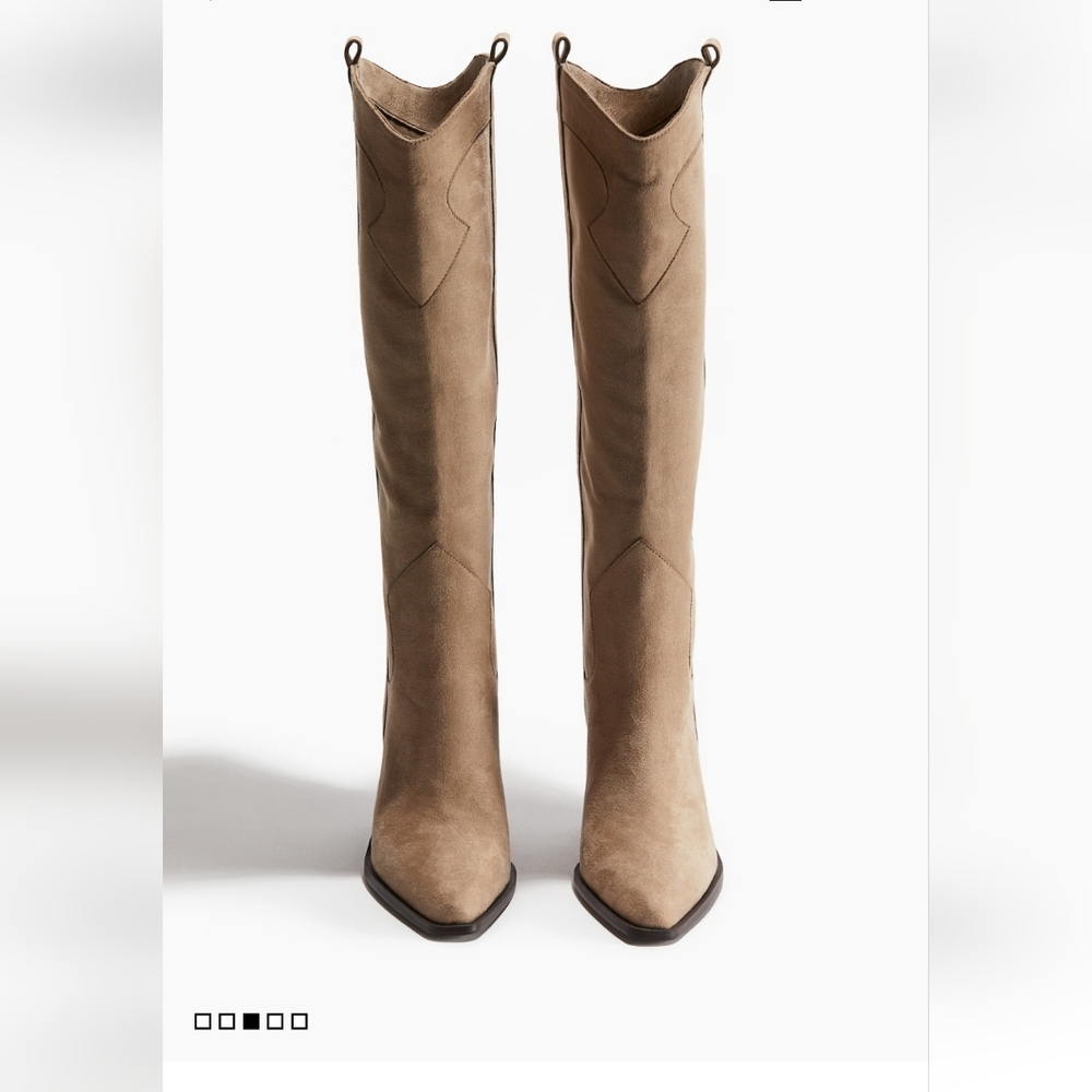 H&M Tan Heeled Boots with Western-Inspired Design